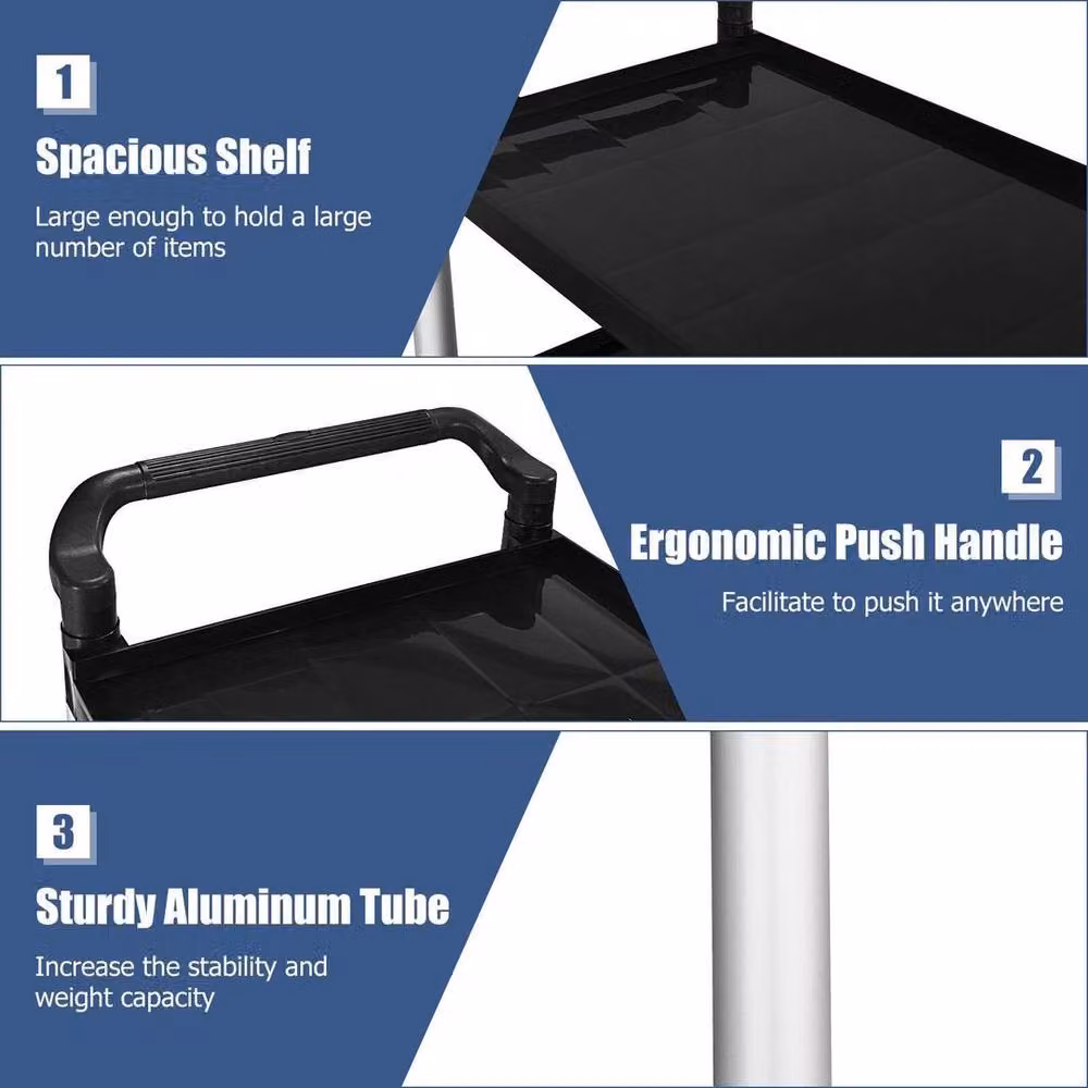 EONLION 3 Tier Large Kitchen Storage Trolley and Service Cart with Lockable Wheels in Matt Black – 3