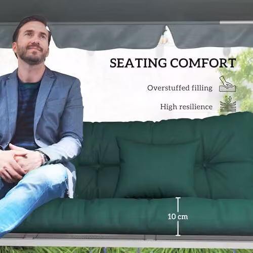 Outsunny Water Repellent Green Outdoor Seat and Back Cushions with Foam Padding – 5
