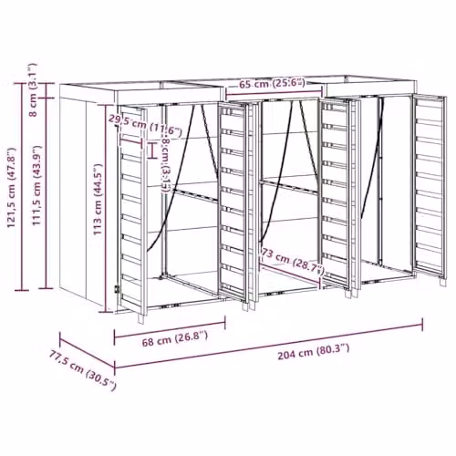 vidaXL Wheelie Bin Storage for 3 Bins, Steel, Anthracite, W/D/H: 121.5 x 42.6 x 204.0 cm – 3