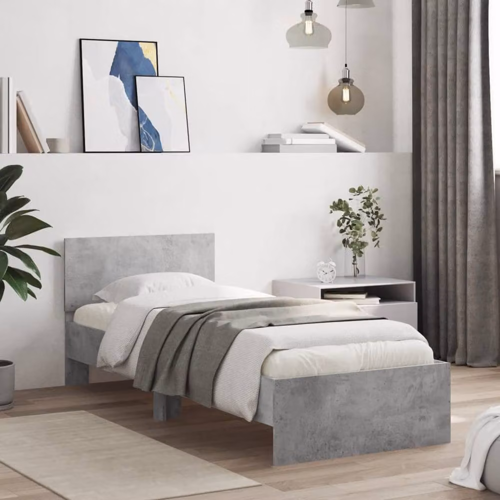 Berkfield Home Durable Bed Frame with Headboard and Lift Up Base, Grey, W/D/H: 90 x 200 x 95 cm – 2