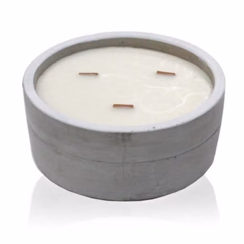 Ancient Wisdom Large Round Patchouli & Dark Amber Triple Wood Wick Soy Wax Concrete Candle in Grey