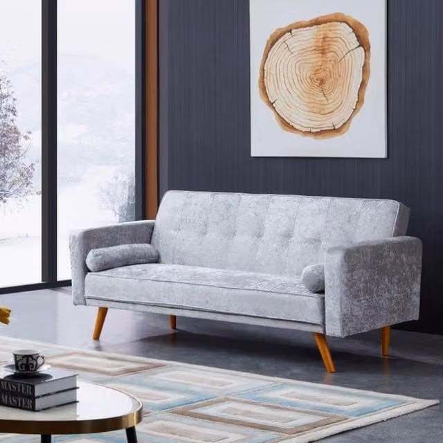 Comfy Living Silver Crush Velvet Click Clack Sofa Bed