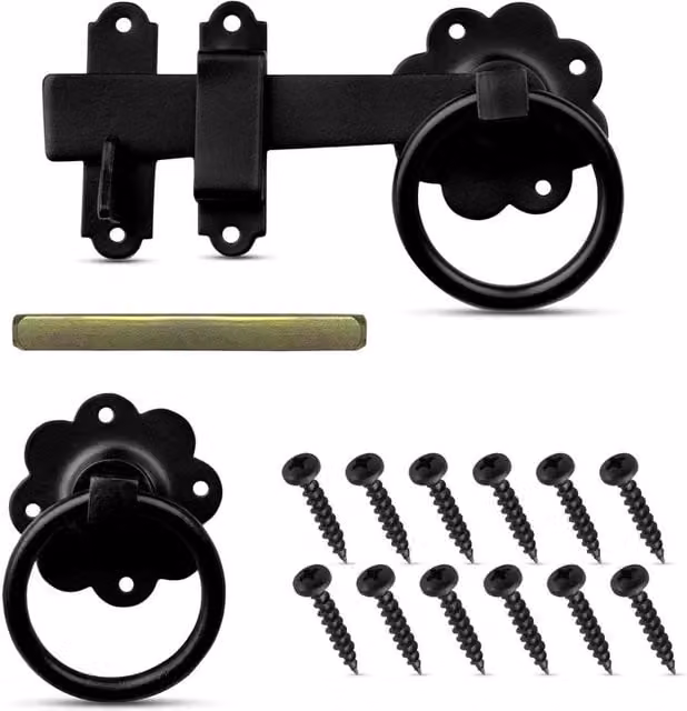 Kelvenix 6 inch Black Galvanised Steel Ring Gate Latch with Ring Handle for Garden Gates – 1