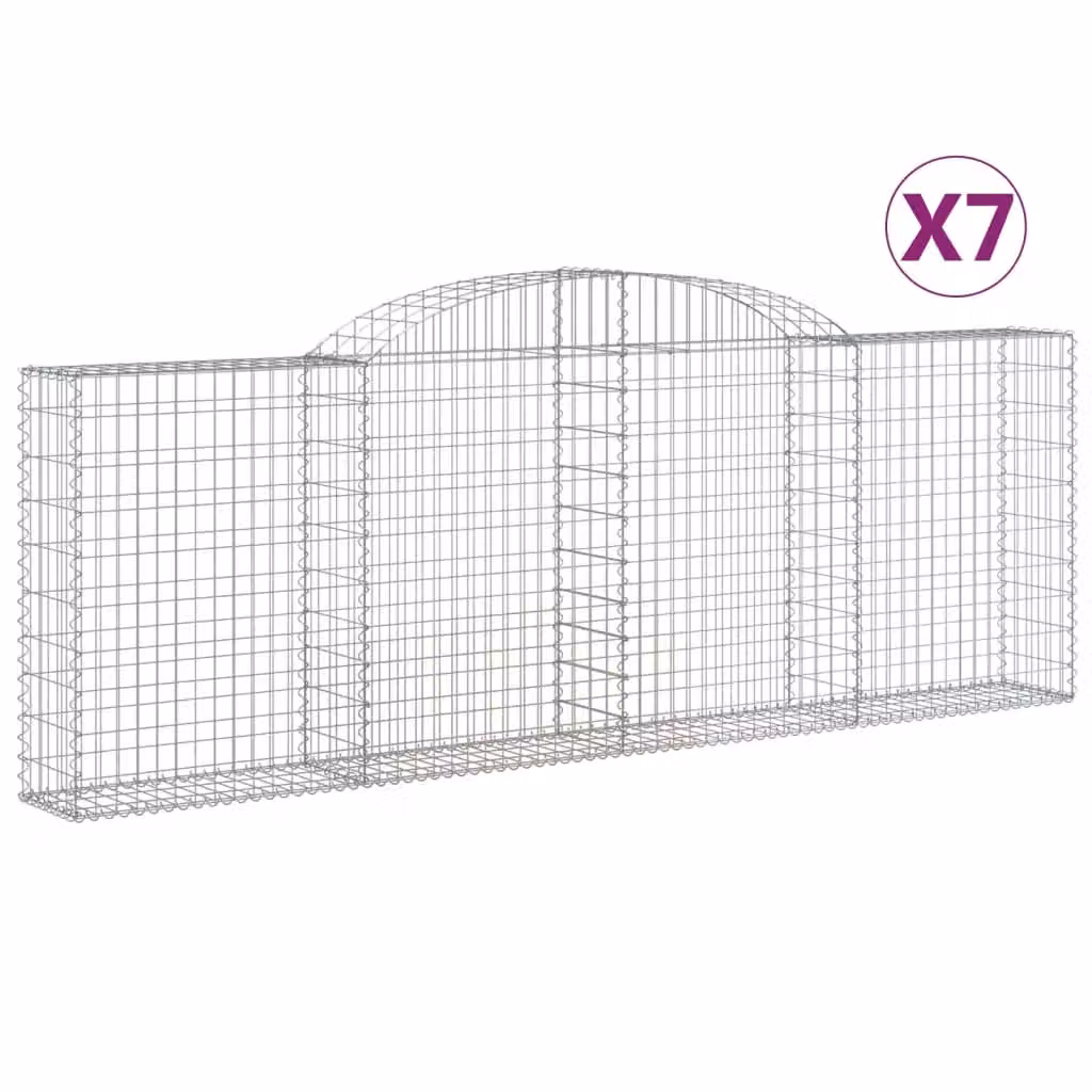 Berkfield Home Arched Gabion Baskets, 7 Piece Set, Silver Galvanised Steel, W: 300 cm, D: 30 cm, H: 100-120 cm – 2