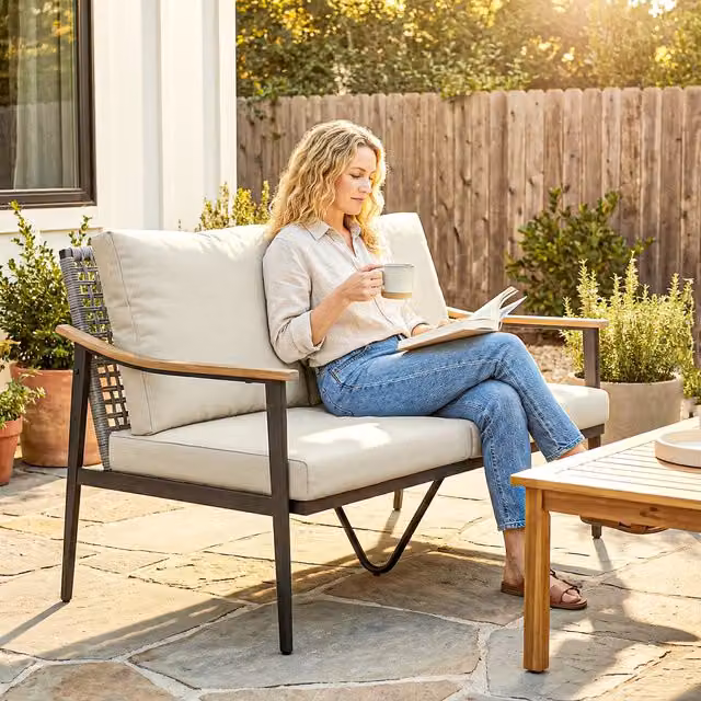 Outsunny Modern Rattan Garden Sofa with Cushions in Beige and Brown