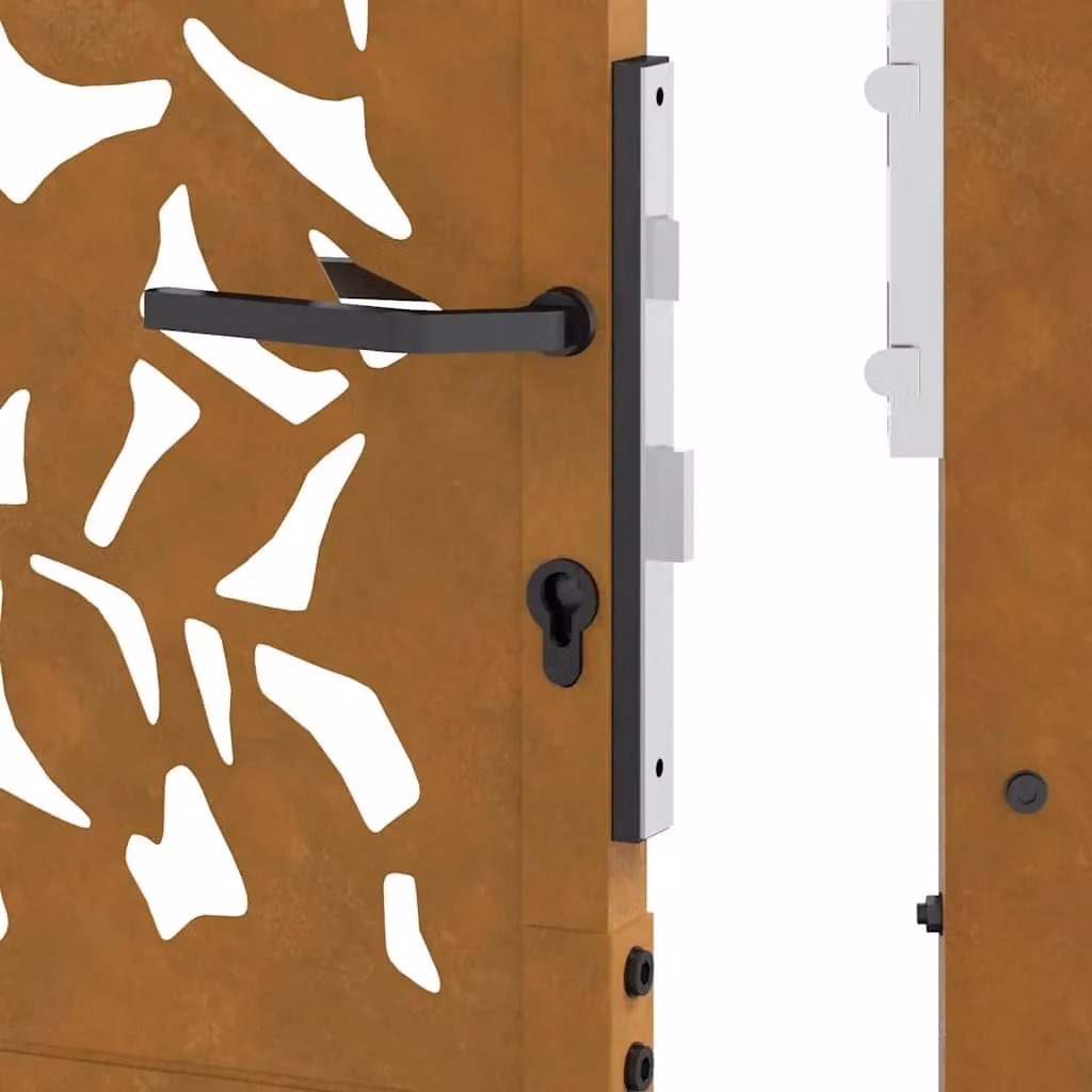 Berkfield Home Garden Gate in Brown Weathering Steel with Leaf Design, W: 105 cm, H: 180 cm – 3