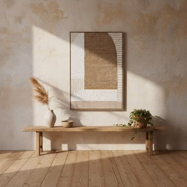 Wyld Haus Monodendri Hand Painted Arched Textured Woven Plaster Canvas Wall Art in Beige and Multicolour