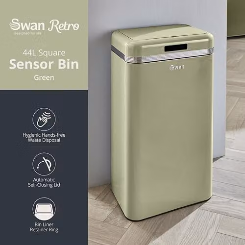Swan Retro 45L Square Sensor Bin in Green – 2