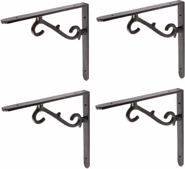 Hammer and Tongs Scroll Iron Shelf Bracket, Black, Pack of 4