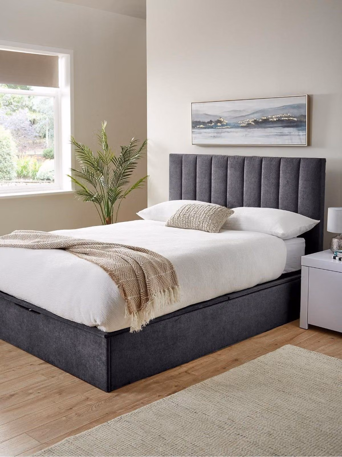 The Very Collection Nova End Lift Storage Ottoman Bed Double Charcoal Upholstered Fabric