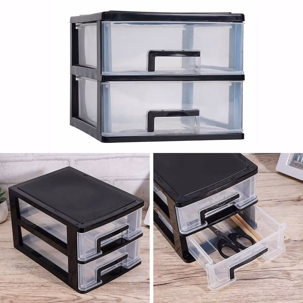 EONLION Black and Transparent Desktop Storage Box Multi-Compartment Desk Drawer Organiser – 4