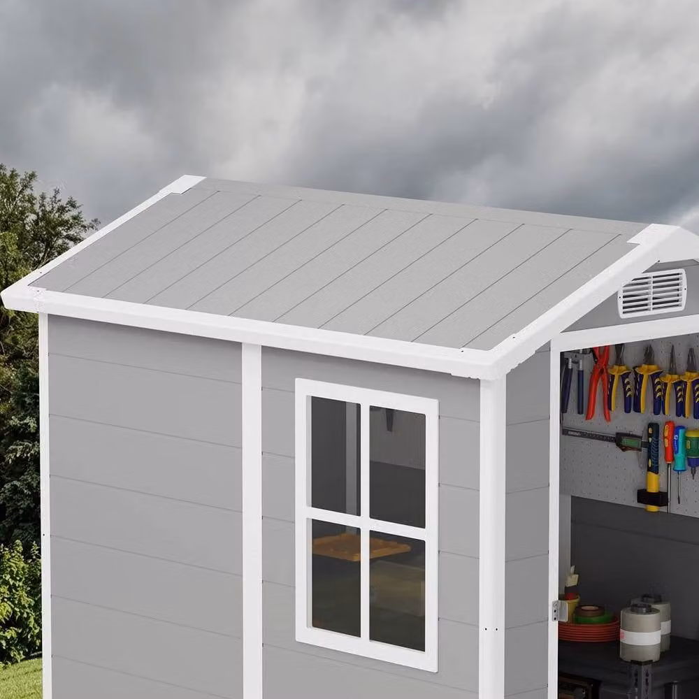 FORGEVIO Grey Plastic Garden Shed with Window and Gable Roof – 4