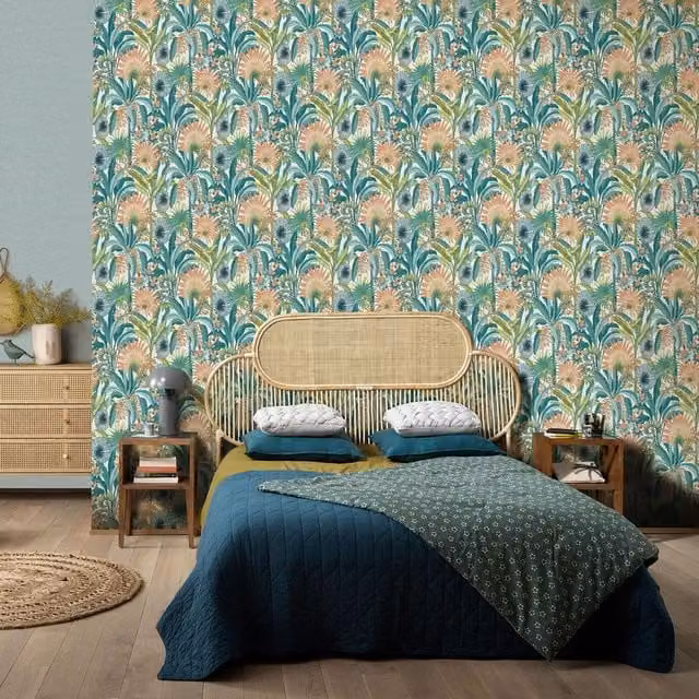 Erismann Martinique Tropical Wallpaper in Petrol Teal