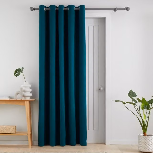 Catherine Lansfield Wilson Velvet Thermal Eyelet Door Curtain in Petrol Green