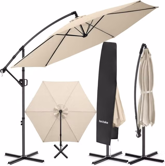 tectake Artemis Cantilever Parasol in White or Beige with Polyester Canopy and Steel Frame