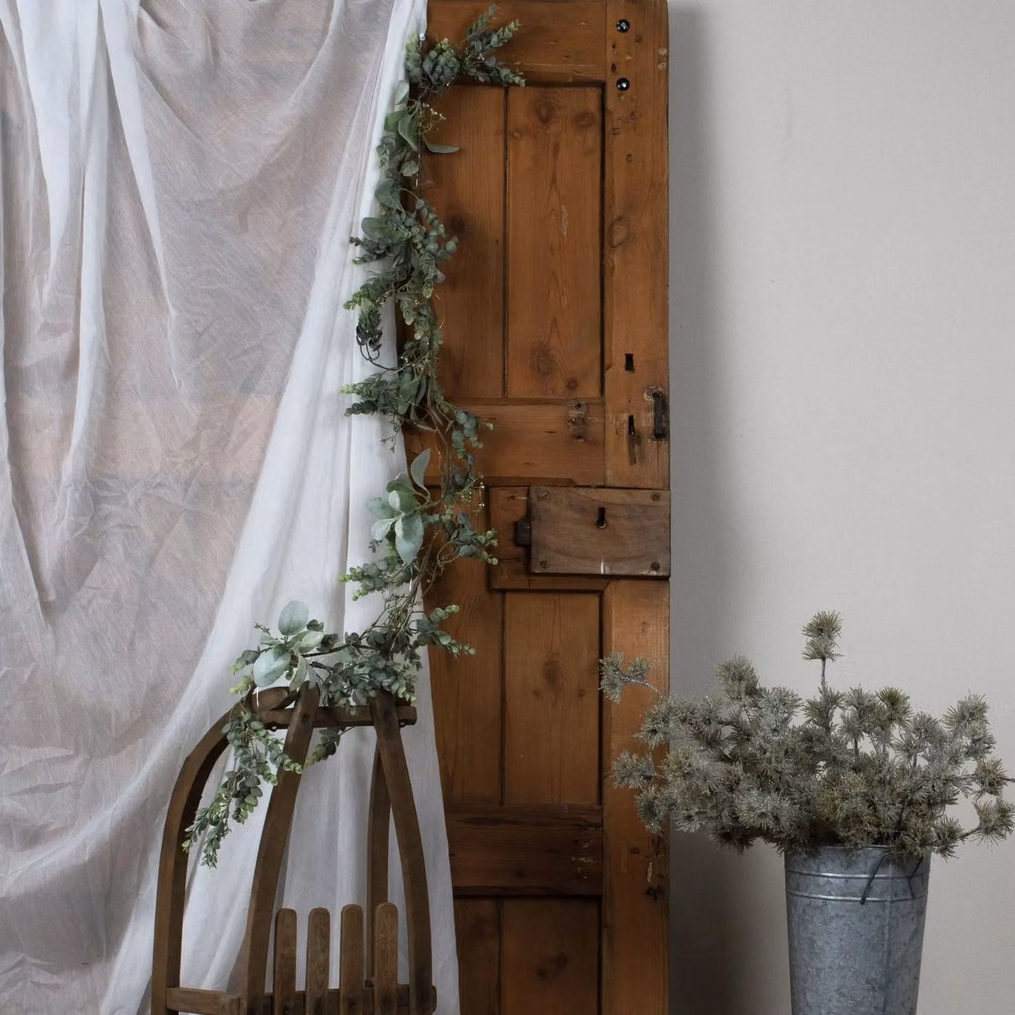 Love Lace LED Winter Garland with Green Artificial Eucalyptus and Lambs Ear Flowers – 2