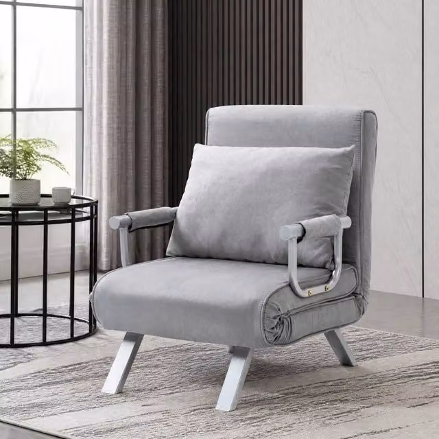 STILVORA Single Sofa Bed with Adjustable Back in Grey Microfibre Fabric