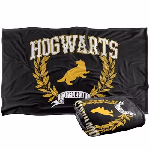 Warner Bros. Harry Potter Hufflepuff Hogwarts Leaves Super Soft Fleece Throw Blanket, Multicolour, W/D/H: 91.44 x 91.44 x 1.47 cm
