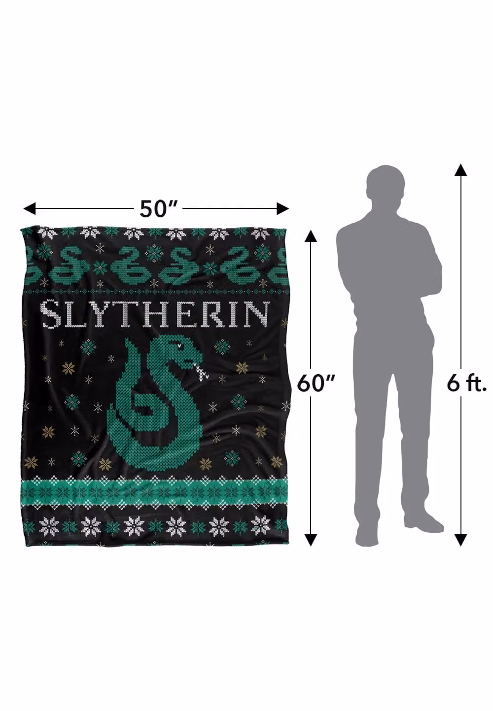 LOGOVISION Harry Potter Slytherin Ugly Christmas Sweater Throw Blanket, Multicolour and White, W/D/H: 152 x 127 cm – 8