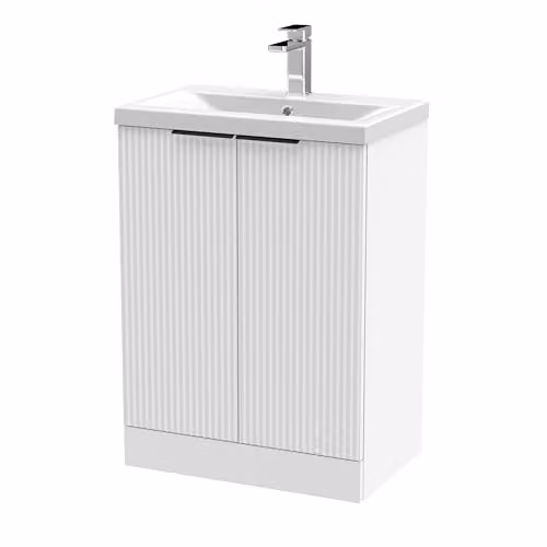 Balterley White Floor Standing Bathroom Vanity Unit with Basin and Fluted Soft Close 2 Door, W/D/H: 61.0 x 39.0 x 85.0 cm