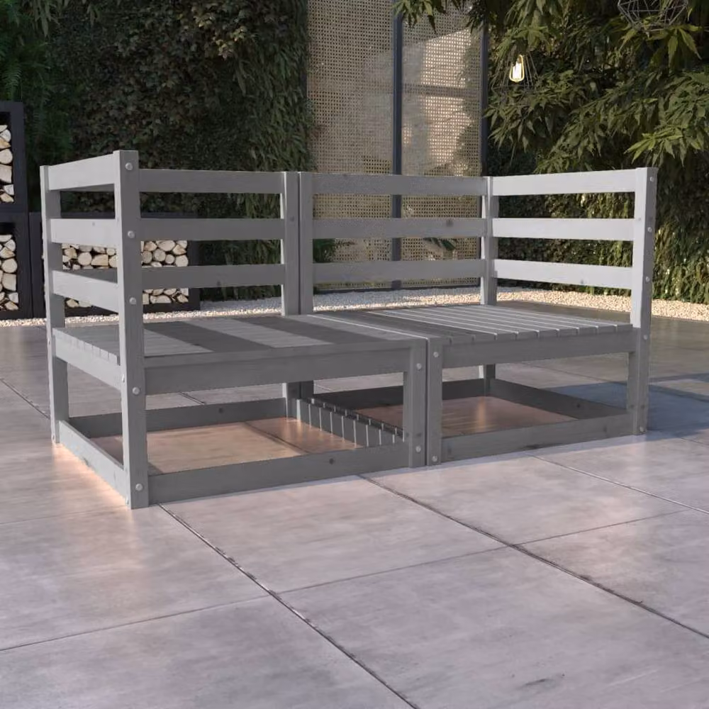 Berkfield Home Garden 2-Seater Grey Solid Pinewood Garden Sofa – 2