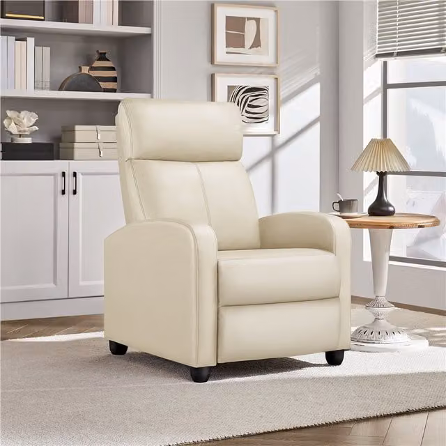 Yaheetech Modern Relax Recliner Armchair in Beige Bouclé and Synthetic Leather