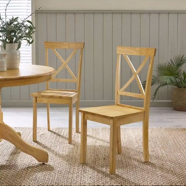 FurnitureboxUK Millford Set of 2 Solid Rubberwood Crossback Dining Chairs in Light Oak Brown – 1