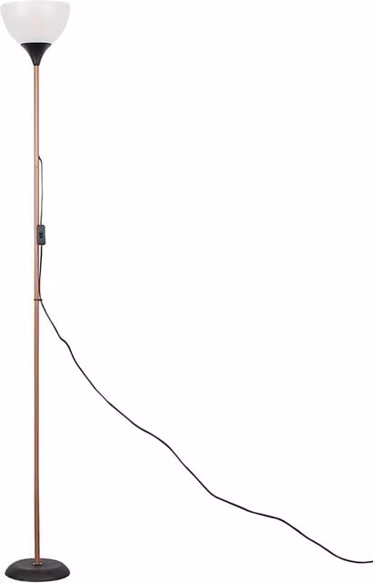 Dalby Modern Copper and Black Single Uplighter Floor Lamp with White Dome Shade