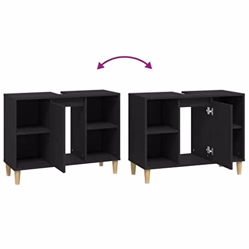 vidaXL Modern Black Freestanding Bathroom Sink Cabinet with Hinged Doors, W/D/H: 80 x 33 x 60 cm – 3