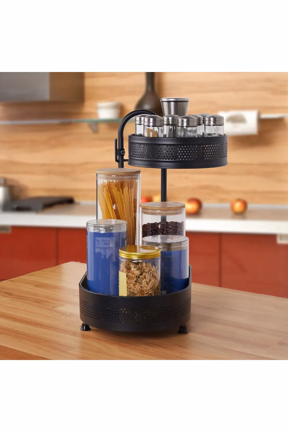 Livingandhome Multi-Layer Rotating Metal Spice Rack and Desktop Storage Shelf in Black – 3