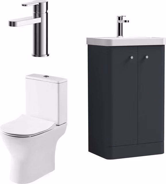 Balterley Dark Grey 2 Door Freestanding Bathroom Vanity Unit with Tap and Toilet Pack – 1