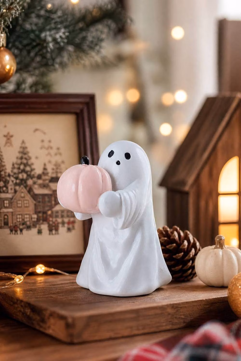ExtraStar Halloween Ghost Hugging Pumpkin Ceramic Tabletop Figurine in White and Multicolour – 2