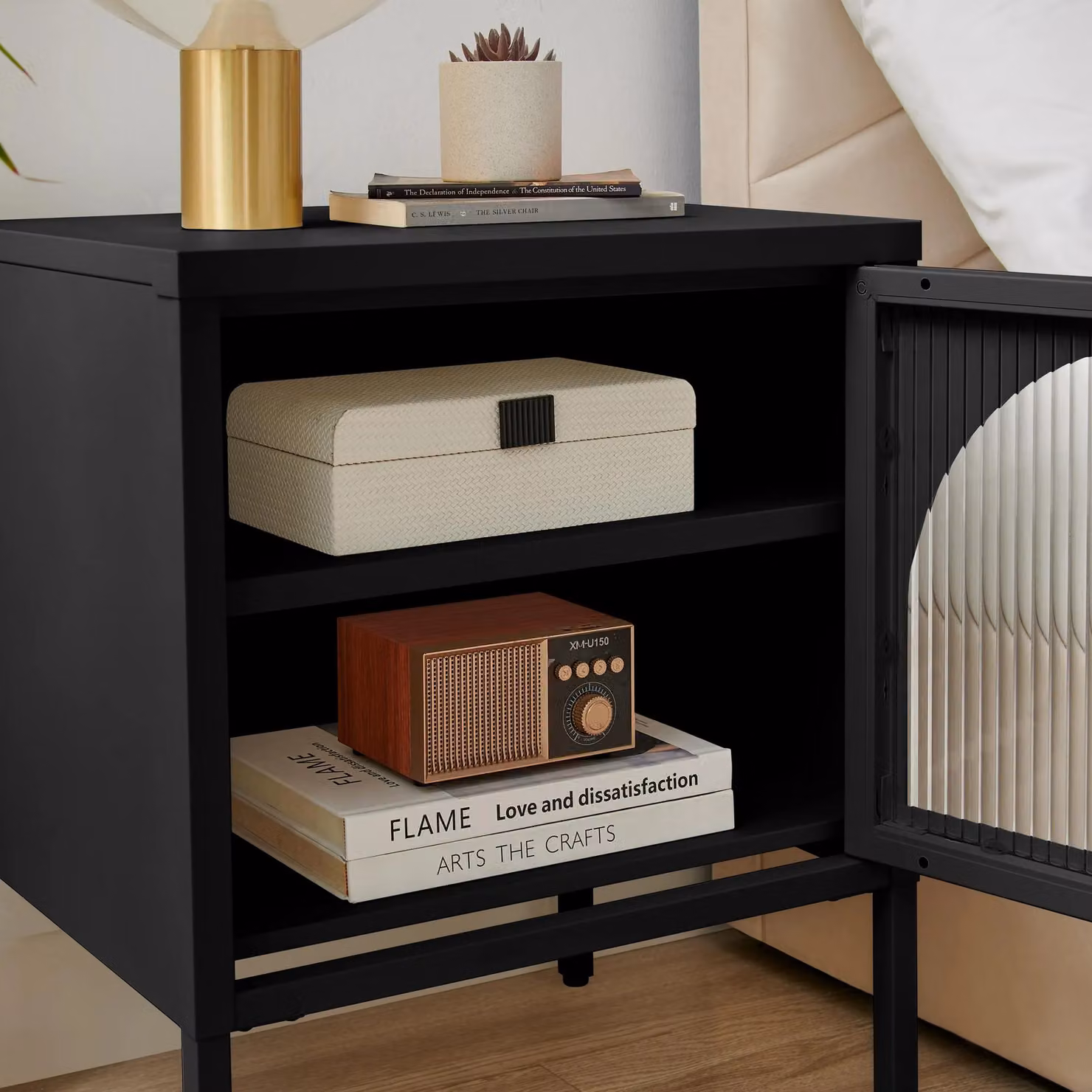 FurnitureboxUK Urbi Metal Bedside Cabinet with Shelf in Black and Gold – 2