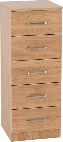 Seconique Dakota 5 Drawer Narrow Slim Chest in Oak Effect Brown