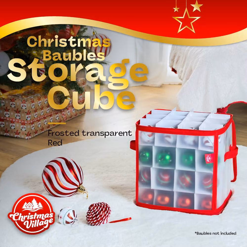 Christmas Village Red Christmas Bauble Storage Bag with Lid and Handles – 2