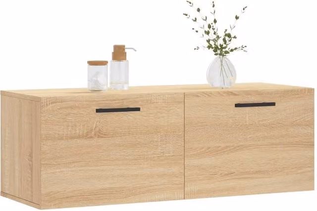 Berkfield Home Wall Mounted Sonoma Oak Cabinet in Beige, W/D/H: 100 x 36.5 x 35 cm