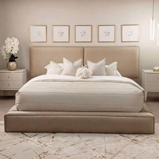 Stratus Interiors Tempa Velvet Platform Bed with Gas Lift Ottoman Storage in Brown, Super King Size (200 x 200 cm)