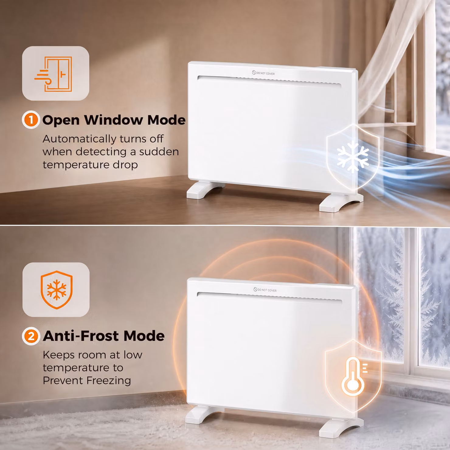 HOMCOM Smart Convector Panel Heater, 1500W Electric Wall Mounted or Freestanding Heater with WiFi App Control and Weekly Timer, White – 5