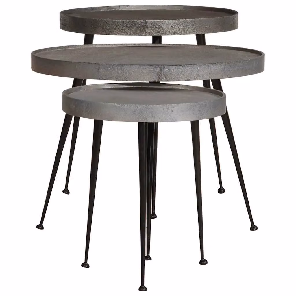 Berkfield Home 3 Piece Silver Round Nested Coffee Table Set in Engineered Wood – 2