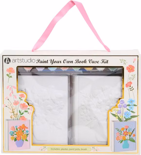 Art Studio Paint Your Own Book Vase Kit, White Floral Tabletop Design