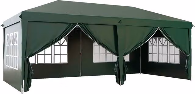Outsunny Green Pop-Up Gazebo with Windows and Steel Frame, W: 300 cm, D: 300 cm, H: 270 cm