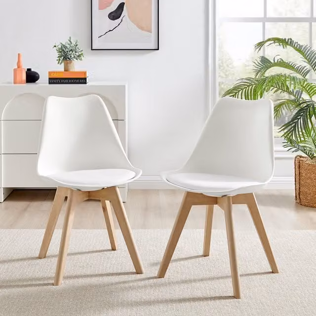 FurnitureboxUK Set of 2 Stockholm Scandinavian Dining Chairs in White Faux Leather and Wood
