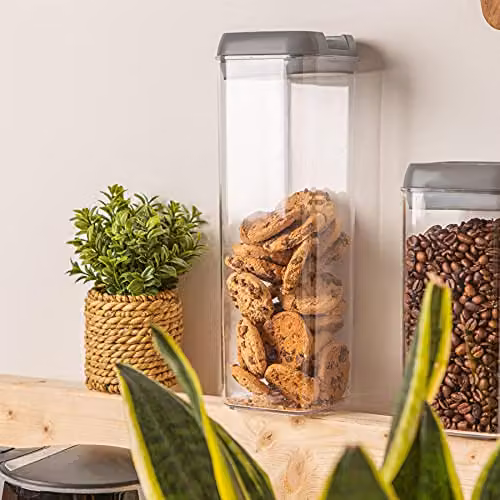 Argon Tableware Set of 3 Plastic Food Storage Containers with Airtight Clip Lids, 1.9 l, Grey and Transparent – 3