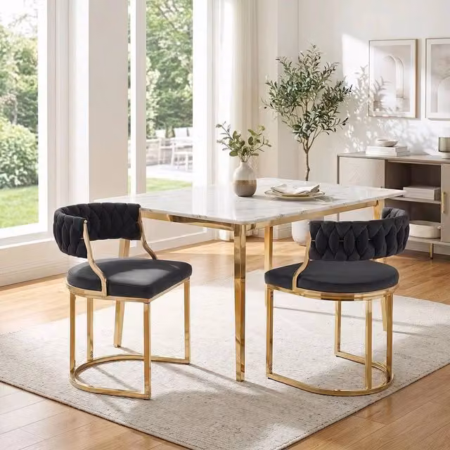 KORVIXA Set of 2 Black Velvet Dining Chairs with Armrests