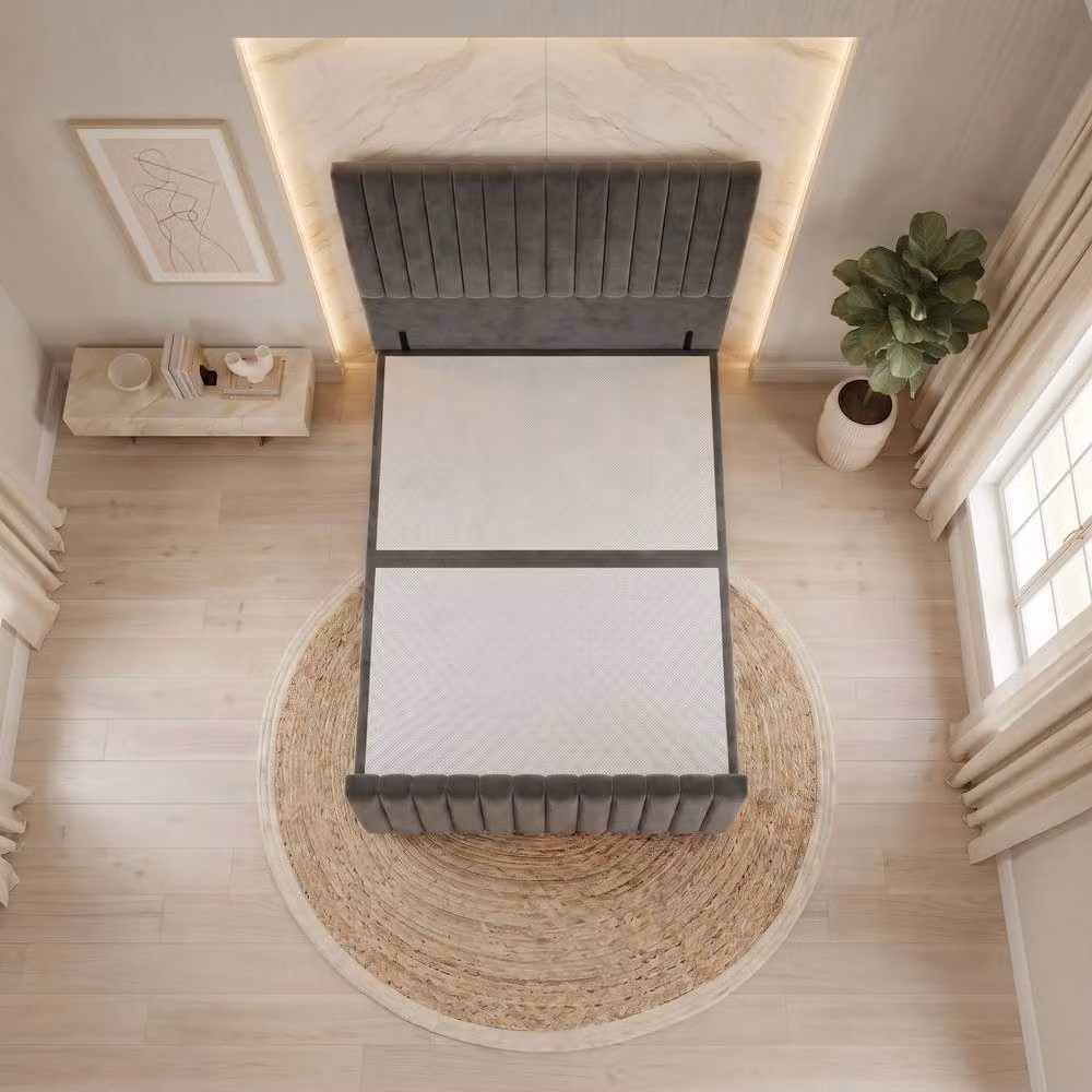 Somnior Eleanor Velvet Divan Base with Headboard and Footboard, Small Single, Grey – 2