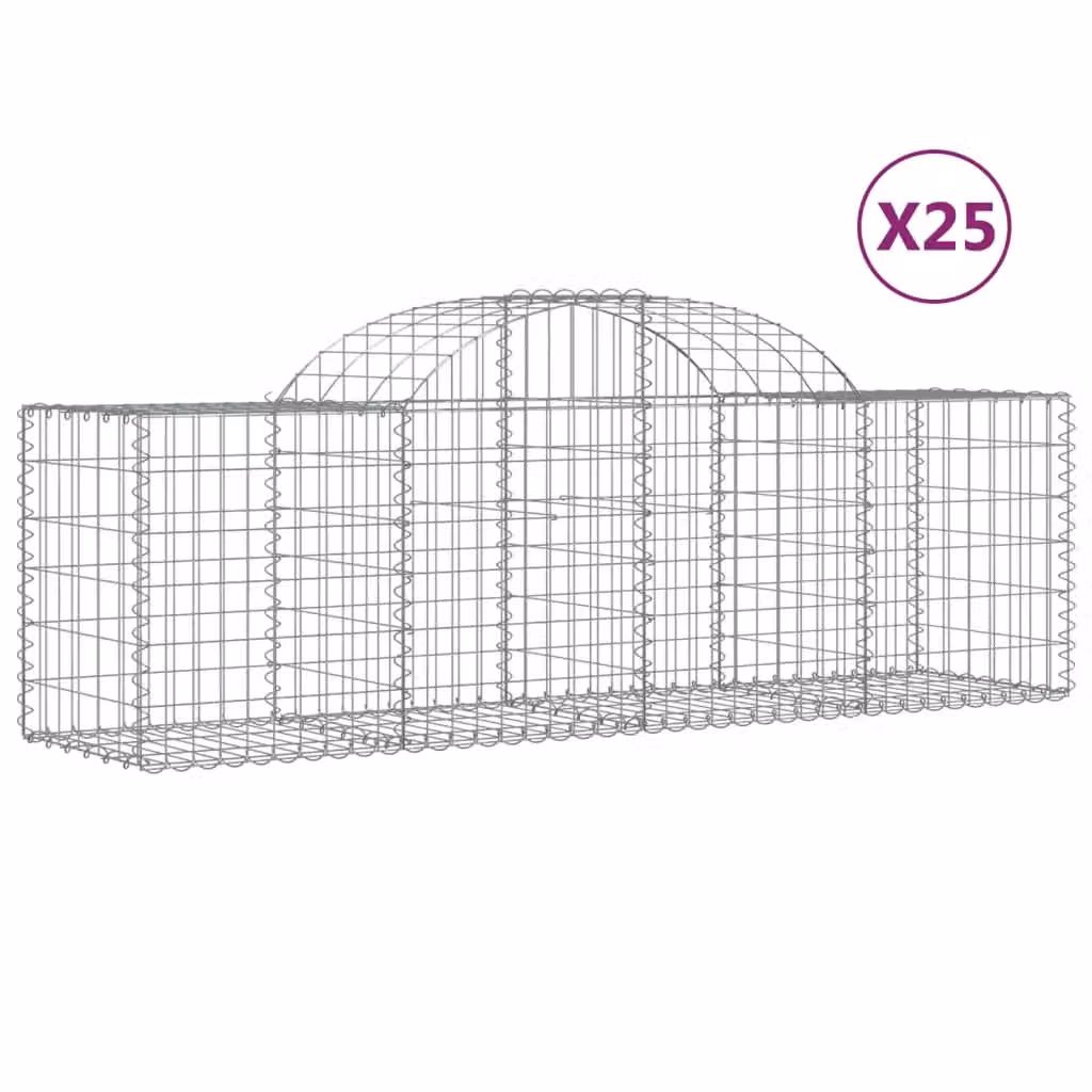 Berkfield Home Arched Gabion Baskets, 25 Pieces, Silver Galvanised Steel, W: 200 cm, D: 50 cm, H: 60-80 cm – 2