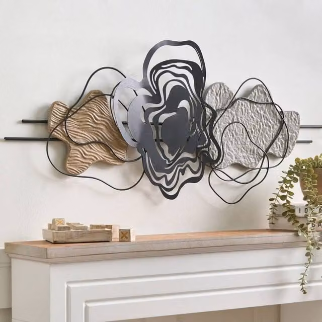 Wyld and Coco Black Metal Abstract Wall Sculpture with Modern Organic Flowing Lines – 1