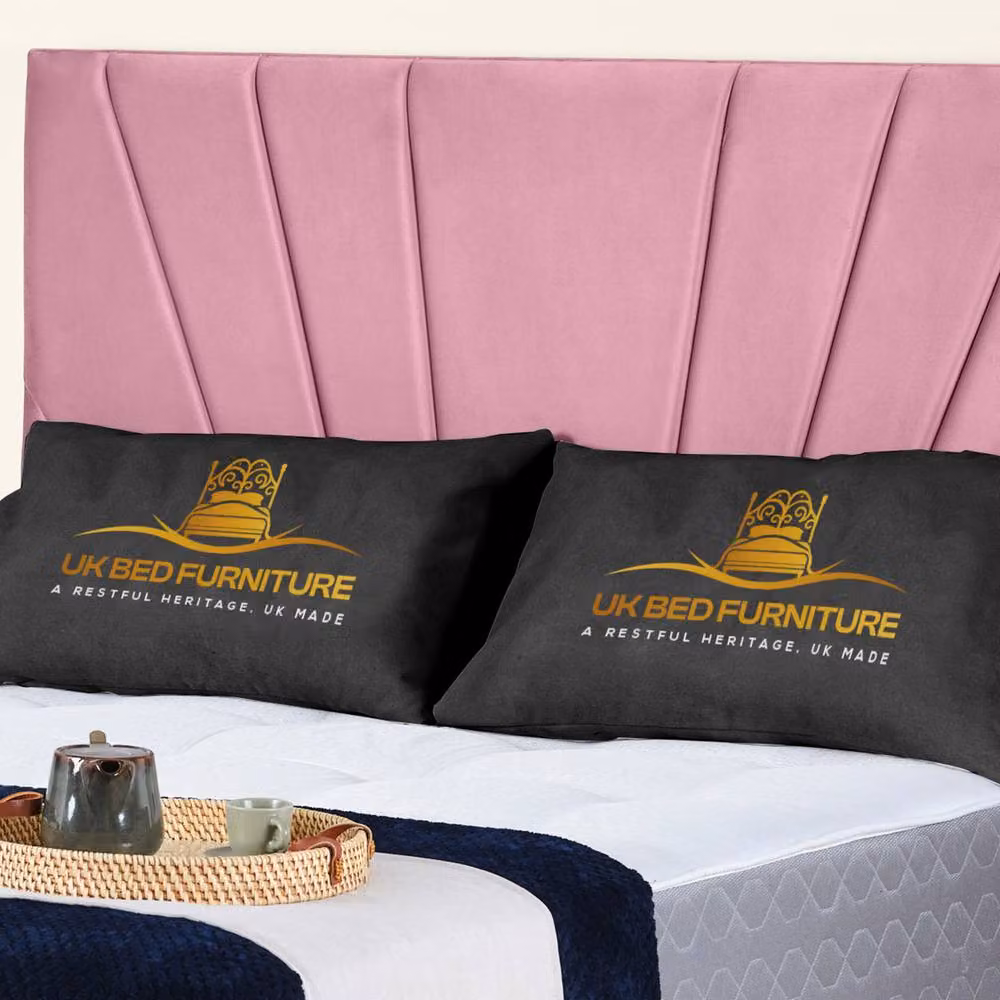 UK Bed Furniture Sunrise Upholstered Velvet Slatted Base Bed in Pink, W/D/H: 140 x 200 cm – 2