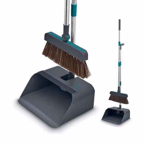 Tower 3 in 1 Dustpan and Brush with Squeegee, Upright Design, Anthracite and Petrol