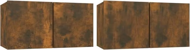 Berkfield Home Set of 2 Wall Mounted Hanging TV Cabinets in Smoked Oak Brown, W/D/H: 60 x 30 x 30 cm
